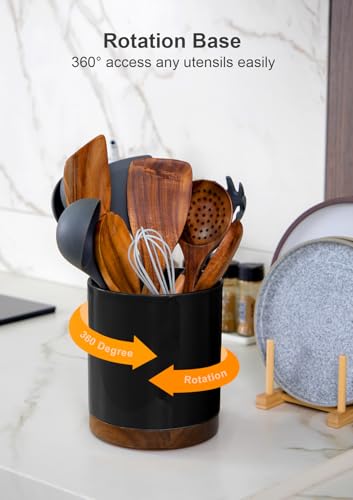 Ceramic Rotating Kitchen Utensil Holder for Countertop (Black)