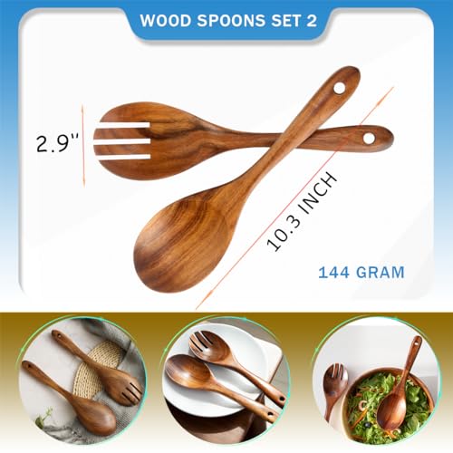 Teak Wooden Spoons 10.2 (2 Wood Spoons (10.2-Inch))