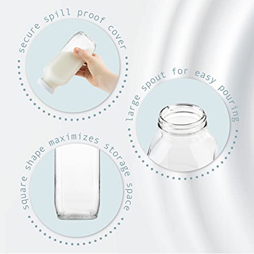 16oz Glass Milk Bottles with Lids (16oz / 4 Pack)