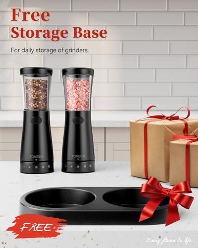 Electric Salt and Pepper Grinder Set with Storage Base (Matte Black)