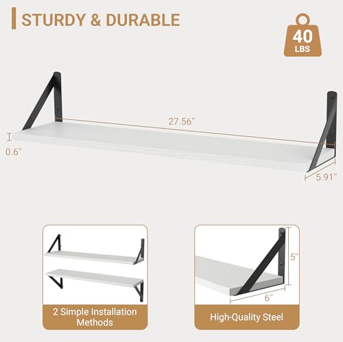 Floating Shelves for Wall (White / 27.56"W x 5.9"D x 5.4"H,Set of 3)