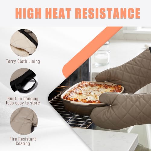 Grey 13" Quilted Oven Mitts 1 Pair Flame Heat Resistant (Gray / 13 inch)