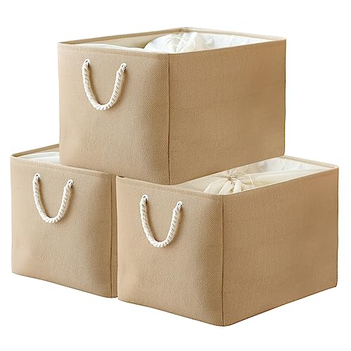 Storage Bin for Shevles (Beige / 3PCS/Extra Jumbo - 20.5Lx15.7Wx13.8H)