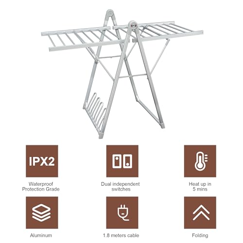 Heating Clothes Drying Rack Foldable Shoes Socks Silvery Gray