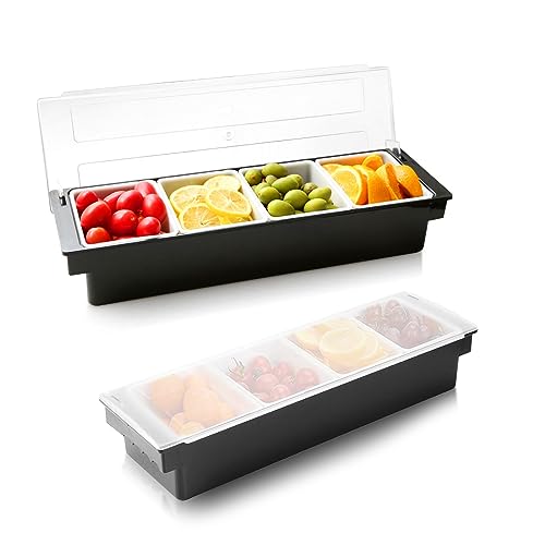 Ice Chilled Condiment Caddy with Lid and 4 Removable Trays (4 Compartment, 2 Pack)