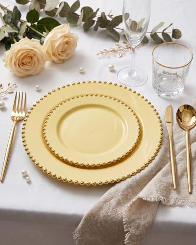 180PCS Yellow Gold Plastic Plates Set for 30 Guests Wedding Party (Yellow and Gold Plastic Dinnerware Set / 180PCS)