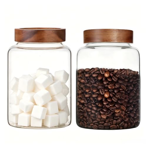 2 PCS Large Glass Jars with Wooden Airtight Lid 60 oz (1800ml/60oz-2PACK)