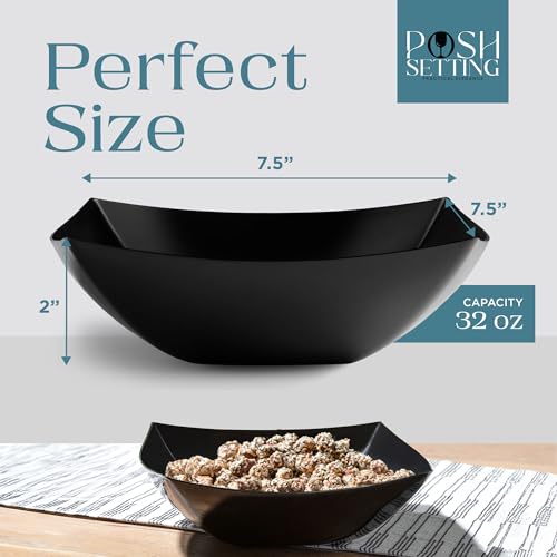 4 Pack Disposable Black Plastic Serving Bowls Square Party Candy Use 32oz (32 OUNCE / Black)