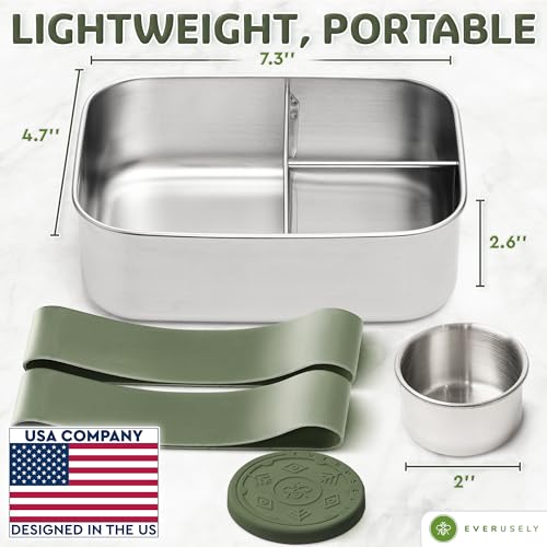 Stainless Steel Bento Box + Condiment Container (Sage / 37oz / 1100ml)