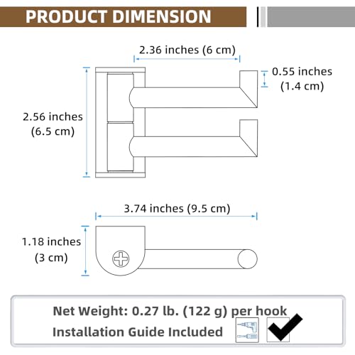 Swivel Wall Hooks with 2 Arm (2 Pack / Polished Chrome)