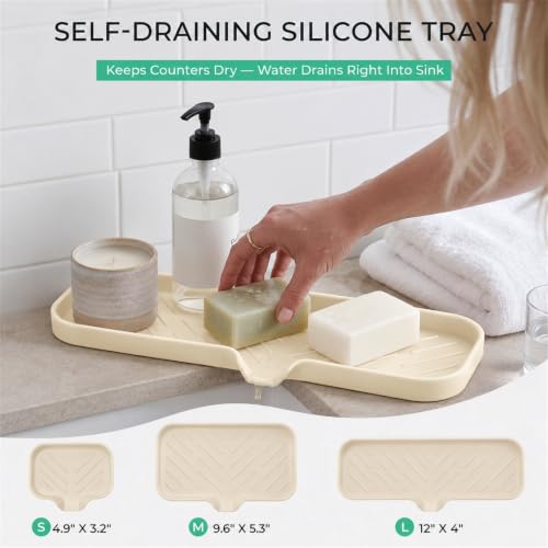Silicone Soap Dish with Drain Spout (Tapioca / L(12"×4"))