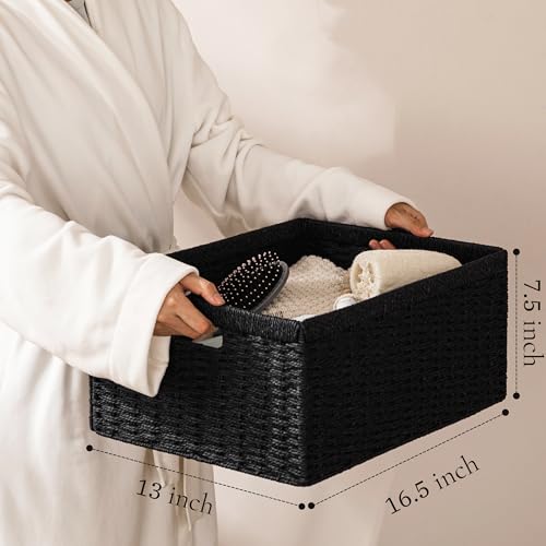 2 Pack Wicker Basket (Rectangular- 2pack 16.5"×13"×7.5" / Black)