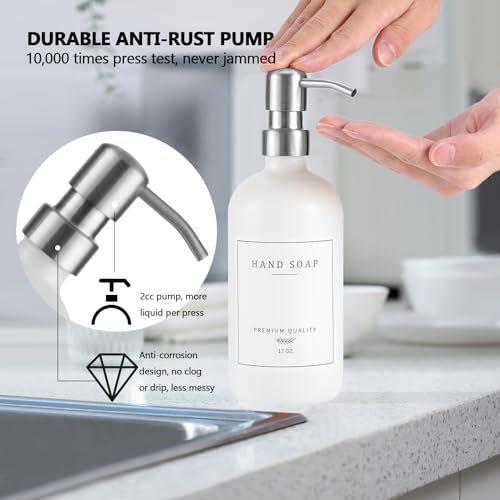 Thick Glass Soap Dispenser (White Bottle/Brushed Silver Pump + Tray + Funnel)