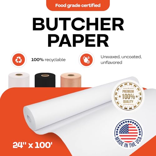 White Butcher Paper Roll 24" x 1200" (White / 24" X 100 Feet, 1 Roll)