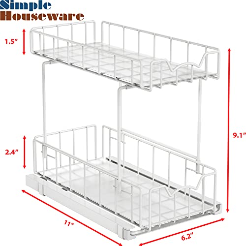 2 Tier Spice Rack Slide Out Wire Basket Drawer (White)