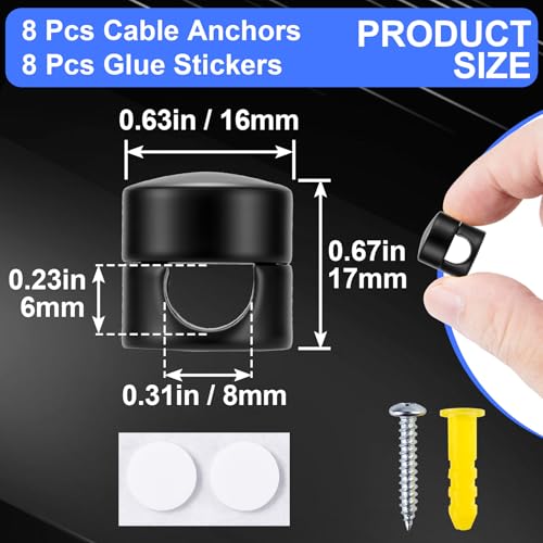 8 Sets Charger Holders for Cords (8 Sets / Matte Black)