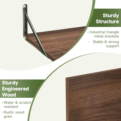 16W x 12D Deep Floating Shelves Set of 4 Natural (Walnut With Black Metal Bracket / 16Wx12Dx5.8H)