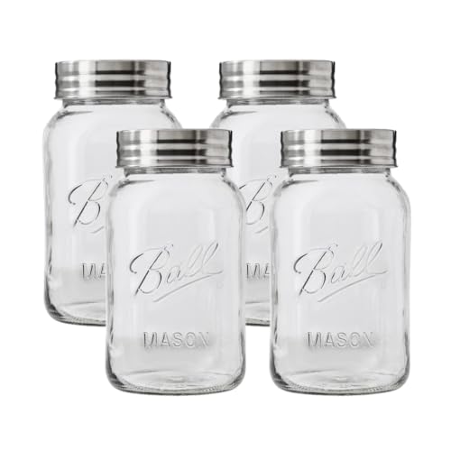 Regular Mouth Glass Mason Jars with Lids and Bands (Clear / 32 Oz (Pack of 4))