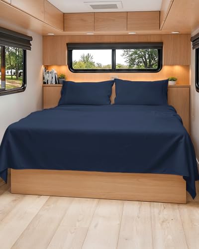Short Queen Size 4 Piece Bed Sheet Set (18 - Navy Blue / Short Queen)