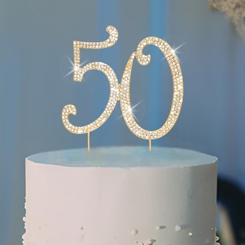 50th Birthday Decorations Women Rhinestone Birthday Cake Topper (50)
