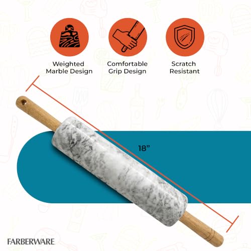 Dough Rolling Pin with Wooden Stand (Marble)