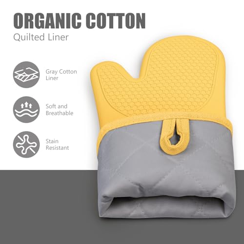 Silicone Oven Mitts and Pot Holders Sets (Yellow)