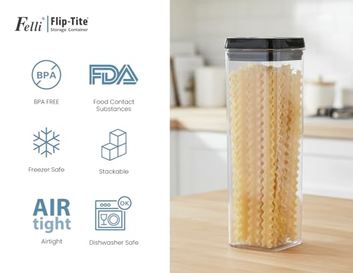 Flip Tite TALL Storage Container with Lid 4" Air Tight Easy Open Ring Top (Black / 4")