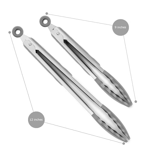 2 Pack Silicone Kitchen Tongs (Gray)