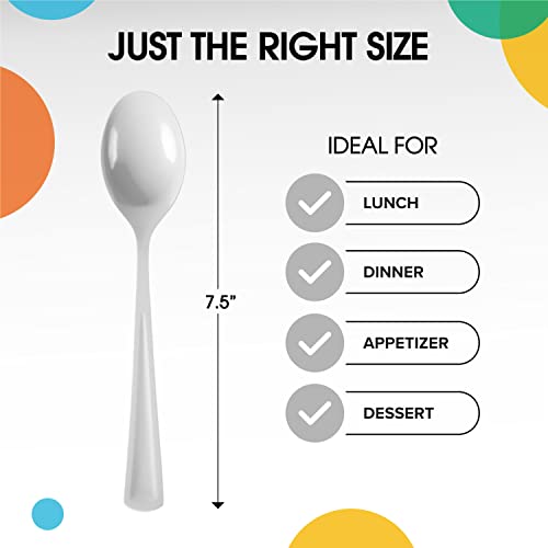 Party Solids 200 Pcs Heavy Duty Plastic Cutlery (White / Spoons)