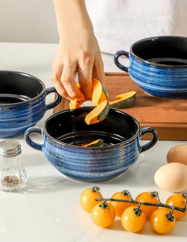 Soup Bowls 20 OZ French Onion Soup Crocks with Handles (Blue / 20oz - 4pcs)