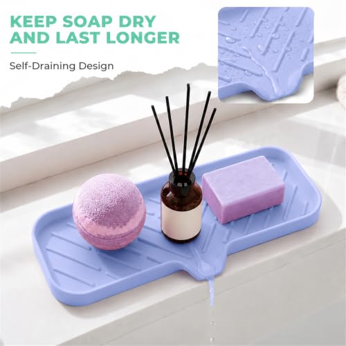 Silicone Soap Dish with Drain Spout (Light Purple / L(12"×4"))