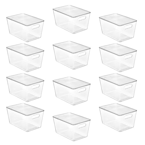12 Pack Clear Stackable Storage Bins with Lids and Handles (L( 11"L x 7.5"W x 6"H))