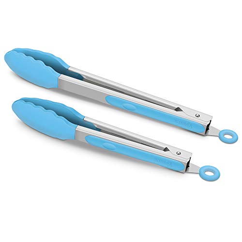 2 Pack Silicone Kitchen Tongs (Blue)