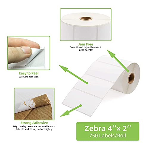 Compatible 4" x 2" Direct Thermal Labels Replacement for Barcodes Postage Address Shipping Compatible with Rollo & Zebra Desktop Printers Adhesive & Perforated (4" x 2" / 12 Rolls)