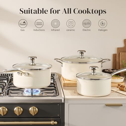 Stock Pot Set with Lid 5Qt (Beige / 6pc Set)