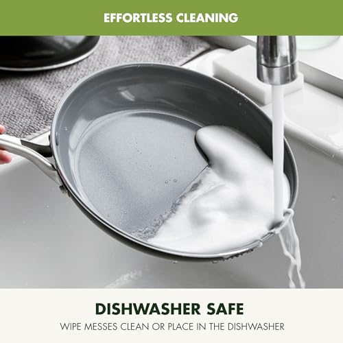 Swift Healthy Ceramic Nonstick (Silver Handle / 8" and 10" Frying Pan Skillet Set / Gray)