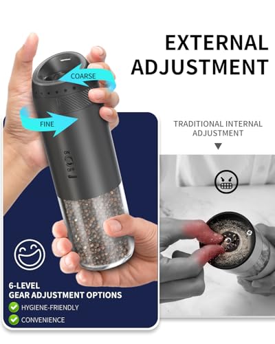 Rechargeable Electric Salt and Pepper Grinder Set with Base (2 Pack (110ml) / Midnight Black)