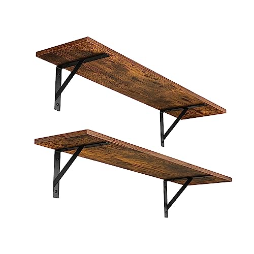 Wall Shelves 23.6" Long Floating Shelves with Metal Brackets (Rustic Brown / 23.6 Inch)