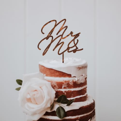 Mr & Mrs Wedding Cake Topper in Wood (Walnut Finish D1)