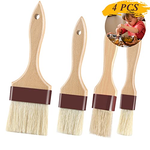 Pastry Brushes for Baking Basting Brush with Boar Bristles and Beech Hardwood Handles Culinary Oil Brush for Barbecue Butter Grill BBQ Sauce Baster Marinade Kitchen Food Cooking Brushes (1 inch & 1.5 inch & 2 inch & 3 inch - 4PCS)