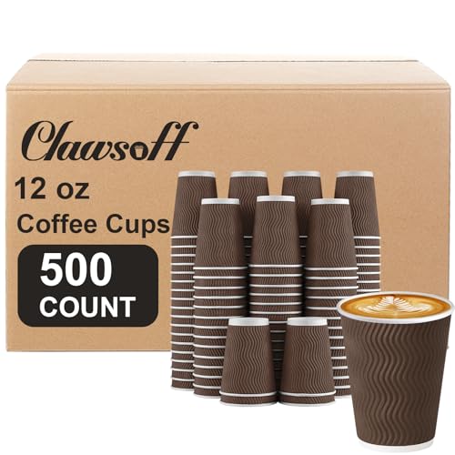 500 Pack 12 oz Insulated Disposable Paper Coffee Cups Brown (Brown-500 / 12 oz)