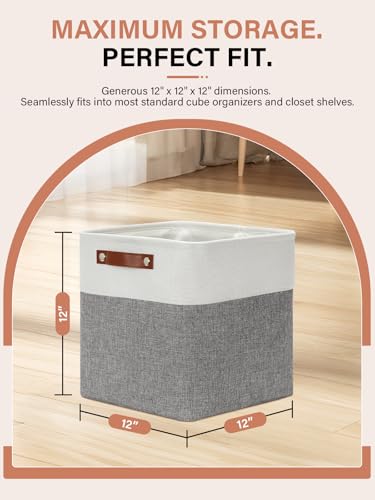 Set of 4 Storage Cubes Baskets for Organizing (White&Grey / M-12"x 12"x12")