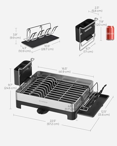 Dish Drying Rack (Silver + Black / 12.5"D x 22.5"W x 9.7"H)