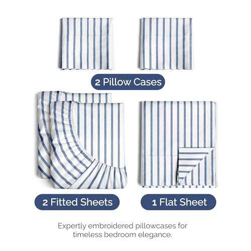 Split King Size 5 Piece Sheet Set (43 - Blue Stripes 2 / Split King Size)