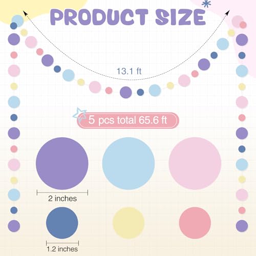5 Pieces Dot Garland Banner Hanging (Pastel Rainbow Color)