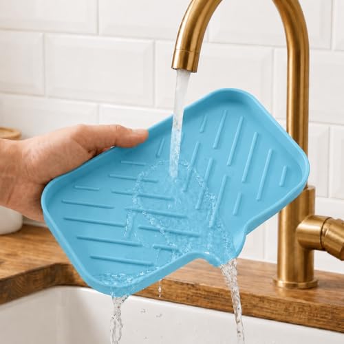 Silicone Soap Dish with Drain Spout (Light Blue / M(9.6"×5.3"))
