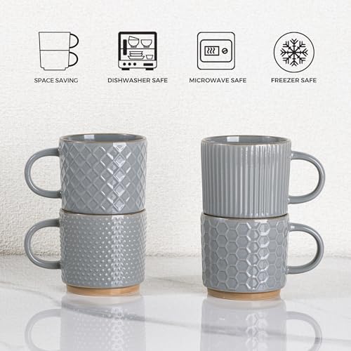 8 OZ Stackable Coffee Mugs Set of 4 (Gray / 8 Ounces)