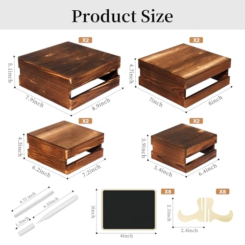 8 Piece Rustic Wood Buffet Risers with Mini Signs for Dessert Table (Rustic Wood / 8 Pcs (8.0", 7.0", 6.5", 5.5"))