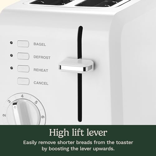 CPT-122 2-Slice Compact Plastic Toaster, Slots for Bagels & Bread, 7 Shade Settings, Cancel/Defrost/Reheat Functions, Removable Crumb Tray, Small Kitchen Appliance for Home & Office, White (White / 2-Slice / Toaster)