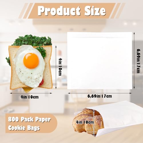 800 Pack Wax Paper Sandwich Bags for Bakery (White-800PCS / 6x7 inch)